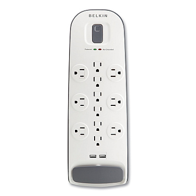 Belkin Home/Office Surge Protector, 12 AC Outlets, 6 ft Cord, 3,996 J, White/Black (BLKBV11205006)