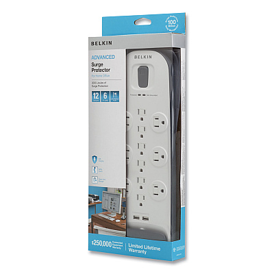 Belkin Home/Office Surge Protector, 12 AC Outlets, 6 ft Cord, 3,996 J, White/Black (BLKBV11205006)