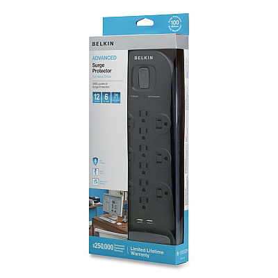 Belkin Home/Office Surge Protector, 12 AC Outlets, 6 ft Cord, 3,996 J, White/Black (BLKBV11205006)