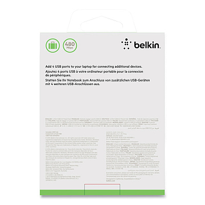 Belkin Ultra-Slim Travel Hub, 4 Ports, Nightshade/White (F4U042BT)