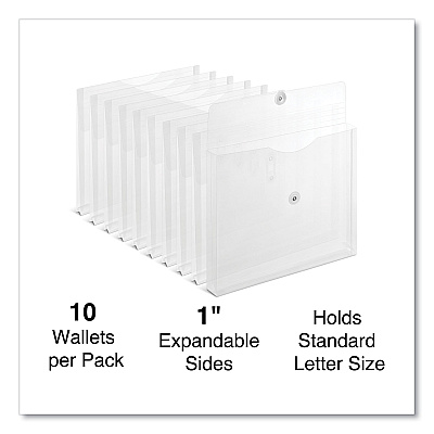 Universal Side Opening Poly Envelopes, 1" Expansion, Letter Size, Clear, 10/Pack (UNV50770)