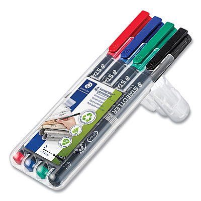 Staedtler Lumocolor Permanent Marker Pen, Porous Point, Extra-Fine, 0.4 mm, Assorted Ink Colors/Barrel, 4/Pack (STD313WP4)
