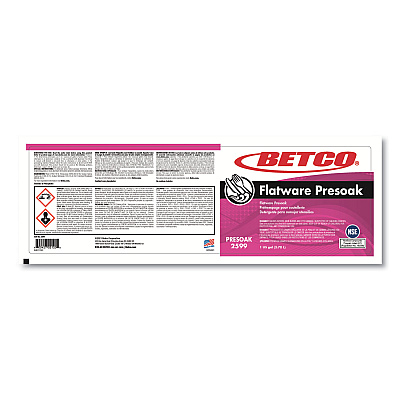 Betco Flatware Presoak, Characteristic Scent, 1 gal Bottle, 4/Carton (BET25990400)