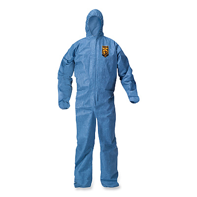 KleenGuard A20 Breathable Particle Protection Coveralls, Zip Front, Hood, Elastic Back, Wrists, Ankles, 4X-Large, Blue, 20/Carton (KCC58517)