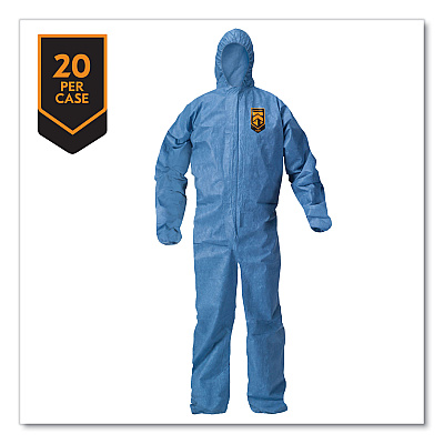 KleenGuard A20 Breathable Particle Protection Coveralls, Zip Front, Hood, Elastic Back, Wrists, Ankles, 4X-Large, Blue, 20/Carton (KCC58517)