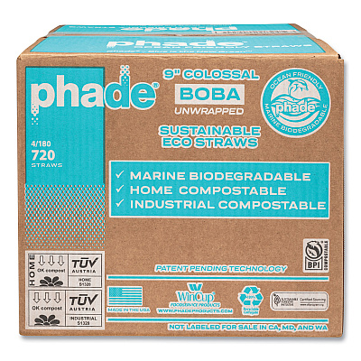 phade Marine Biodegradable Straws, Boba Straws, 9", Ocean Blue, 720/Carton (CAR511208)