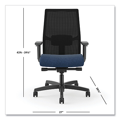 HON Ignition 2.0 4-Way Stretch Mid-Black Mesh Task Chair, Supports Up to 300 lb, 17" to 21" Seat Height, Navy/Black (HONI2M2BMLA13TK)