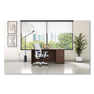 HON Ignition 2.0 4-Way Stretch Mid-Back Task Chair, Supports 300 lb, 17" to 21" Seat Height, Basalt Seat, Fog Back, White Base (HONI2M2AFA25RDW)