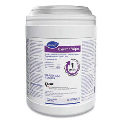 Diversey Oxivir 1 Wipes, 1-Ply, 10 x 10, Characteristic Scent, White, 60 Canister, 12 Canisters/Carton (DVO100962573)