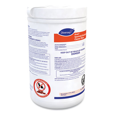 Diversey Avert Sporicidal Disinfectant Cleaner Wipes, 6 x 7, Chlorine Scent, 160/Canister, 12/Carton (DVO100895790)
