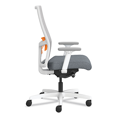 HON Ignition 2.0 4-Way Stretch Mid-Back Task Chair, Orange Adjustable Lumbar Support, Basalt Seat, Fog Back, White Base (HONI2MM2AFA25MX)