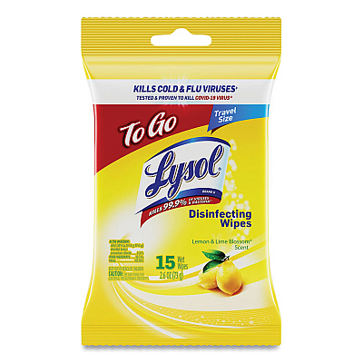 LYSOL Disinfecting Wipes Flatpacks, 1-Ply, 6.69 x 7.87, Lemon and Lime Blossom, White, 15 Wipes/Flat Pack, 24 Flat Packs/Carton (RAC99799CT)