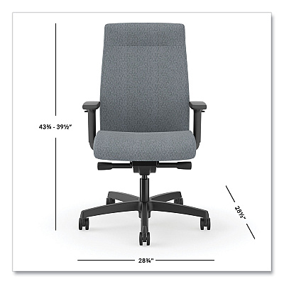 HON Ignition 2.0 Upholstered Mid-Back Task Chair, 17" to 21.25" Seat Height, Basalt Fabric Seat/Back (HONI2U2AHAX25TK)