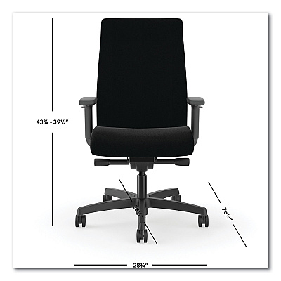 HON Ignition 2.0 Upholstered Mid-Back Task Chair, 17" to 21.5" Seat Height, Black Fabric Seat/Back (HONI2U2AHCU10TK)