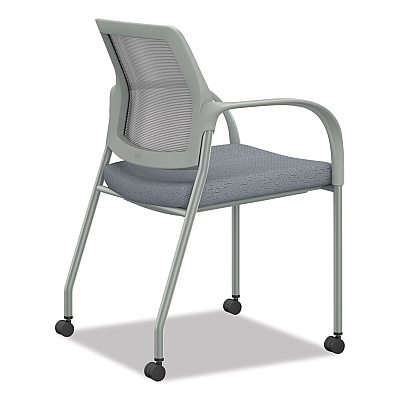 HON Ignition Series Mesh Back Mobile Stacking Chair, 25 x 21.75 x 33.5, Basalt Seat, Fog Back, Textured Silver Base (HONI2S6FHFA258T)
