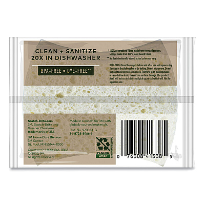 Scotch-Brite Greener Clean Non-Scratch Scrub Sponge, 2.6 x 3.3, 0.7" Thick, White, 3/Pack (MMM97033UG)