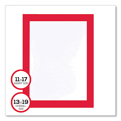 deflecto Self Adhesive Sign Holders, 11 x 17 Insert, Clear with Red Border, 2/Pack (DEF68886R)