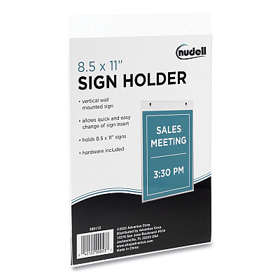 NuDell Clear Plastic Vertical-Orientation Wall Sign Holder with Mounting Screws, Quick-Change Insert System, 8.5 x 11 Insert (NUD38011Z)