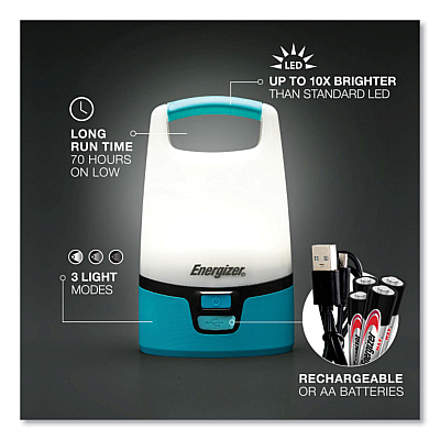 Energizer Vision Hybrid Lantern, 4 AA (Sold Separately), 1 Rechargeable Lithium Ion (Sold Separately), Teal/White (EVEENALUH28)
