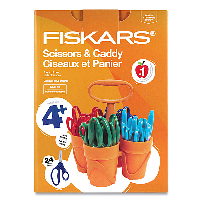 Fiskars Classpack Scissors Caddy, Rounded Tip, 5" Long, 1.6" Cut Length, Straight Assorted Color Handles, 24/Set (1067049)