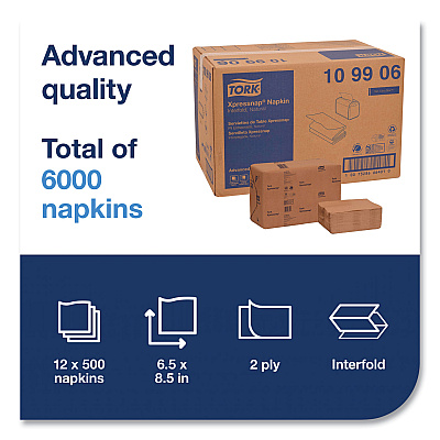 Tork Xpressnap Interfold Dispenser Napkins, 2-Ply, 6.5 x 8.5, Natural, 500/Pack, 12 Packs/Carton (TRK109906)