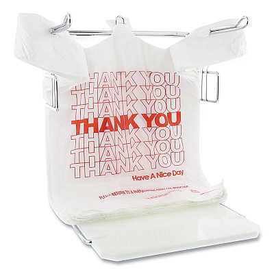 AmerCareRoyal Thank You Bags, Thank You - Have a Nice Day Labeling, Cut-Out Handles, 13" x 23" x 23", White/Red, 1,000/Carton (RPPRPTYB6FS)
