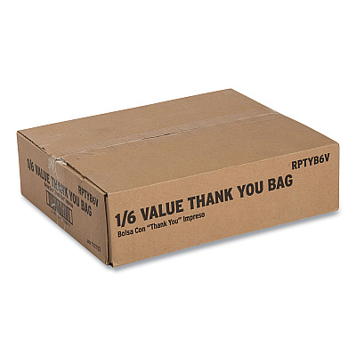 AmerCareRoyal Thank You Bags, Thank You - Have a Nice Day Labeling, Cut-Out Handles, 11.5" x 20" x 20", White/Red, 775/Carton (RPPRPTYB6V)