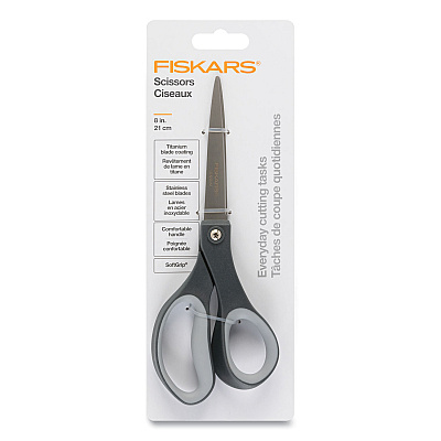 Fiskars Everyday Titanium Softgrip Scissors, 8" Long, 3.1" Cut Length, Straight Dark Gray Handle (FSK1067265)
