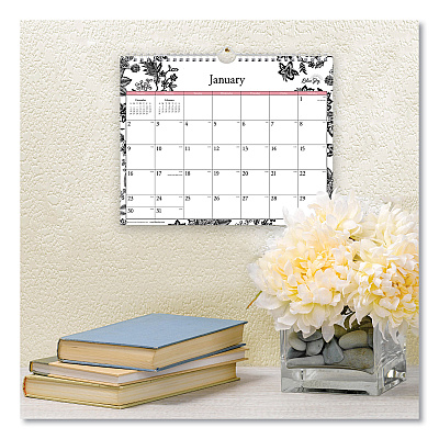 Blue Sky Analeis Wall Calendar, Floral Artwork, 11 x 8.75, White/Black/Coral Sheets, 12-Month (Jan to Dec): 2026 (100028)
