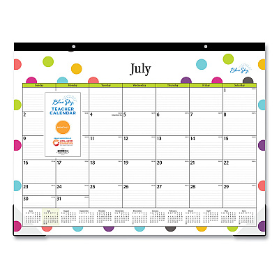 Blue Sky Teacher Dots Academic Desk Pad, 22 x 17, Black Binding, Clear Corners, 12-Month (July to June): 2025 to 2026 (105496)