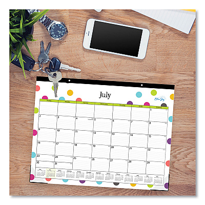 Blue Sky Teacher Dots Academic Desk Pad, 22 x 17, Black Binding, Clear Corners, 12-Month (July to June): 2025 to 2026 (105496)