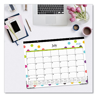 Blue Sky Teacher Dots Academic Desk Pad, 22 x 17, Black Binding, Clear Corners, 12-Month (July to June): 2025 to 2026 (105496)