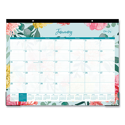 Blue Sky Reflections Desk Pad Calendar, Floral Artwork, 22 x 17, Assorted Sheet Colors, Black Binding, 12-Month (Jan to Dec): 2026 (117886)