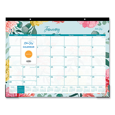 Blue Sky Reflections Desk Pad Calendar, Floral Artwork, 22 x 17, Assorted Sheet Colors, Black Binding, 12-Month (Jan to Dec): 2026 (117886)