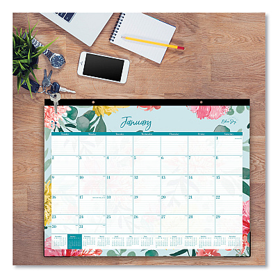Blue Sky Reflections Desk Pad Calendar, Floral Artwork, 22 x 17, Assorted Sheet Colors, Black Binding, 12-Month (Jan to Dec): 2026 (117886)