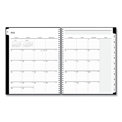 Blue Sky Teacher's Solid Black Weekly/Monthly Lesson Planner, 9 Classes, 11 x 8.5 Sheets, 12-Month (July to June), 2025 to 2026 (134433)
