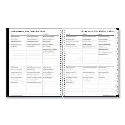 Blue Sky Teacher's Solid Black Weekly/Monthly Lesson Planner, 9 Classes, 11 x 8.5 Sheets, 12-Month (July to June), 2025 to 2026 (134433)
