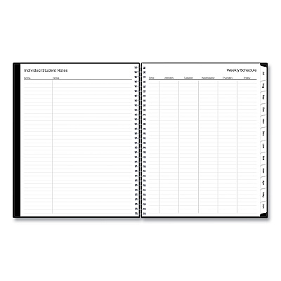 Blue Sky Teacher's Solid Black Weekly/Monthly Lesson Planner, 9 Classes, 11 x 8.5 Sheets, 12-Month (July to June), 2025 to 2026 (134433)