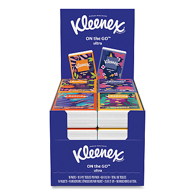 Kleenex On The Go Packs Facial Tissues, 3-Ply, White, 10/Pouch, 16 Pouches/Pack, 6 Packs/Carton (KCC54635)