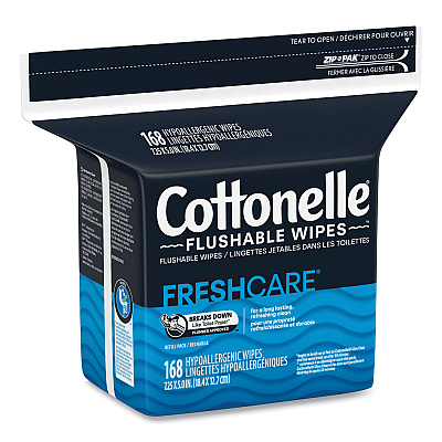 Cottonelle Fresh Care Flushable Cleansing Cloths, 1-Ply, 5 x 7.25, White, 168/Pack (KCC10358EA)