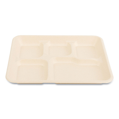 Boardwalk Bagasse PFAS-Free Food Tray, 5-Compartment, 8.26 x 0.98 x 10.9, Tan, Bamboo/Sugarcane, 500/Carton (BWKTRAY128NPFA)