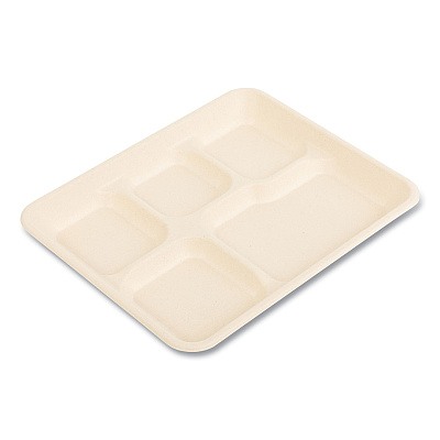 Boardwalk Bagasse PFAS-Free Food Tray, 5-Compartment, 8.26 x 0.98 x 10.9, Tan, Bamboo/Sugarcane, 500/Carton (BWKTRAY128NPFA)