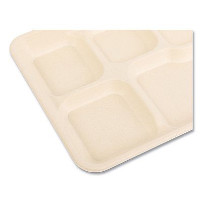 Boardwalk Bagasse PFAS-Free Food Tray, 5-Compartment, 8.26 x 0.98 x 10.9, Tan, Bamboo/Sugarcane, 500/Carton (BWKTRAY128NPFA)