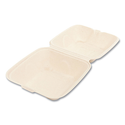 Boardwalk Bagasse PFAS-Free Food Containers, 1-Compartment, 6 x 6 x 3.19, Tan, Bamboo/Sugarcane, 500/Carton (BWKHINGE66NPFA)