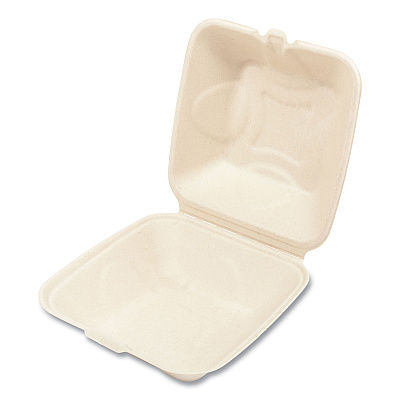 Boardwalk Bagasse PFAS-Free Food Containers, 1-Compartment, 6 x 6 x 3.19, Tan, Bamboo/Sugarcane, 500/Carton (BWKHINGE66NPFA)