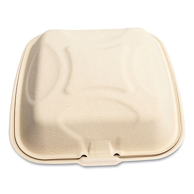Boardwalk Bagasse PFAS-Free Food Containers, 1-Compartment, 9 x 9 x 3.19, Tan, Bamboo/Sugarcane, 100/Sleeve, 2 Sleeves/Carton (BWKHNGE991CNPFA)