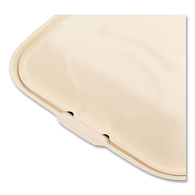 Boardwalk Bagasse PFAS-Free Food Containers, 3-Compartment, 9 x 3.19 x 9, Tan, Bamboo/Sugarcane, 200/Carton (BWKHNGE3C9NPFA)