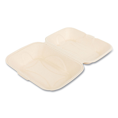 Boardwalk Bagasse PFAS-Free Food Containers, Hoagie/Hinged Lid, 1-Compartment, 6 x 3 x 9, Tan, Bamboo/Sugarcane, 250/Carton (BWKHINGE96NPFA)