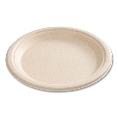 Boardwalk Bagasse PFAS-Free Dinnerware, Plate, 9" dia, Tan, 500/Carton (BWKPLATE9NPFA)