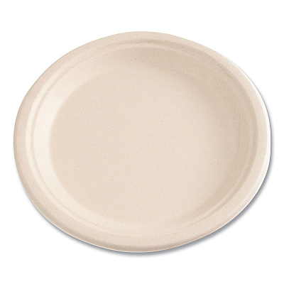 Boardwalk Bagasse PFAS-Free Dinnerware, Plate, 9" dia, Tan, 500/Carton (BWKPLATE9NPFA)
